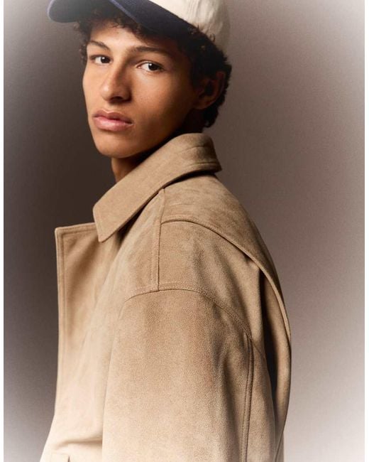 Bershka Brown Faux Suede Jacket for men