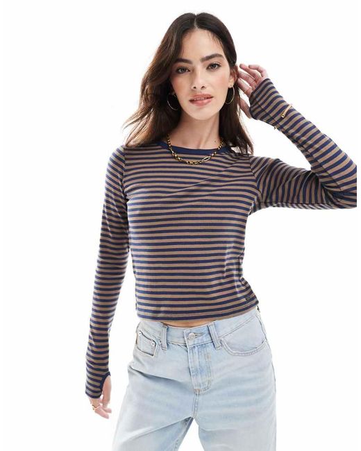 Pull&Bear Red Striped Long Sleeve Top