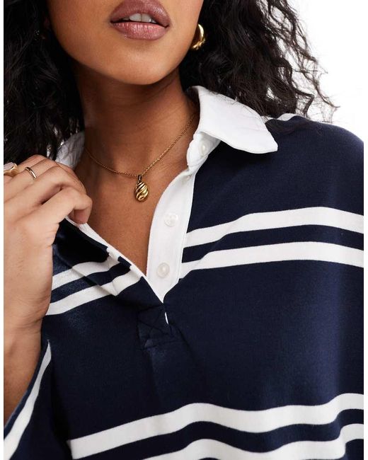 Abercrombie & Fitch Blue Contrast Stripe Rugby Top