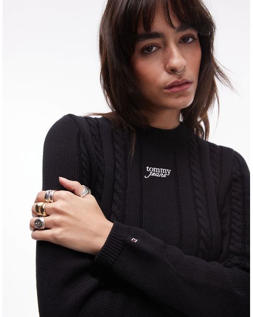 Pull en maille torsadée Tommy Hilfiger en coloris Black