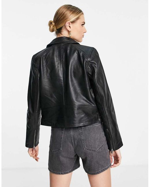 Chaqueta Negra De Cuero De Femme SELECTED de color Black