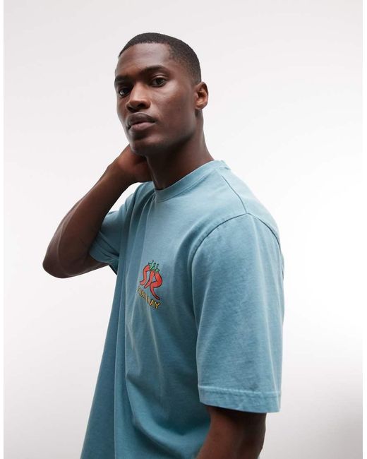 Stan Ray Blue Chilli Graphic Back Print Short Sleeve T-shirt for men