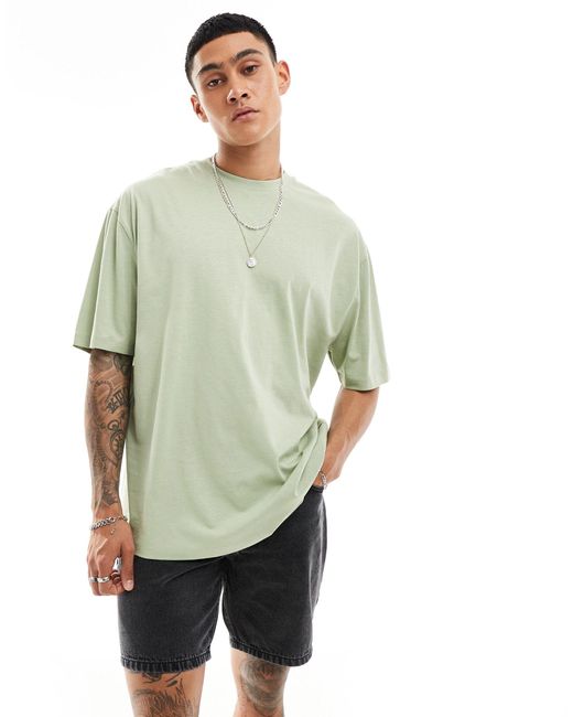 T-shirt oversize avec imprimé paysage au dos - vert clair ASOS pour homme en coloris Gray