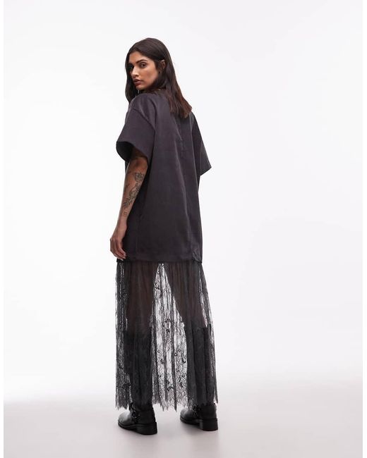 ASOS Gray Cord T-shirt Hybrid Mini Dress With Lace Skirt