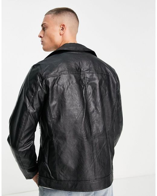 Jack & Jones Faux Leather Biker Jacket in Black for Men | Lyst