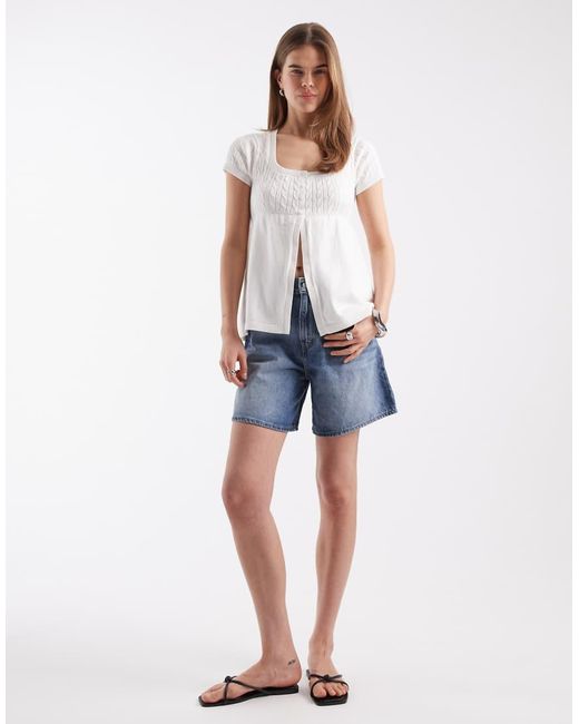 Hollister White Short Sleeve Corset Babydoll Top