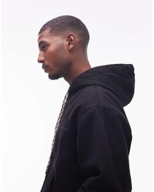No Problemo Blue Zip Through Hooded Cotton Workwear Jacket for men