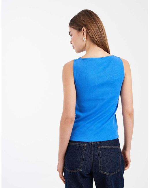 New Look Blue Boat Neck Button Through Tank Top