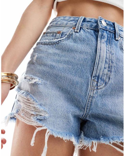 Stradivarius Blue Ripped Denim Short