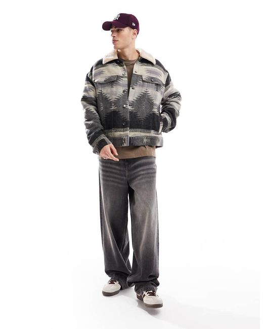 ASOS Oversized Harrington Jack Van Wolmix En Geometrisch Motief in het Gray voor heren