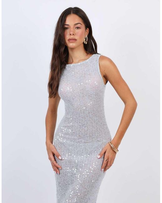 SIMMI White Sheer Sequin Beach Maxi Dress