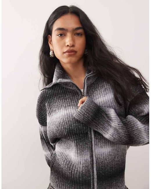 Collusion Gebreid Gestreept Vest Met Rits in het Black