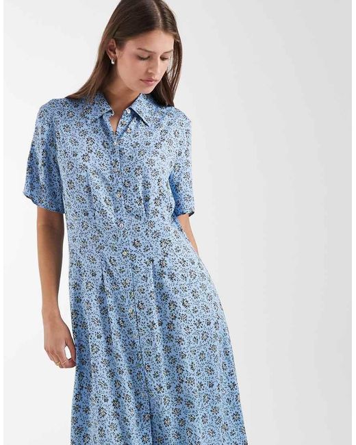 & Other Stories Blue Floral Print Shirt Midaxi Dress