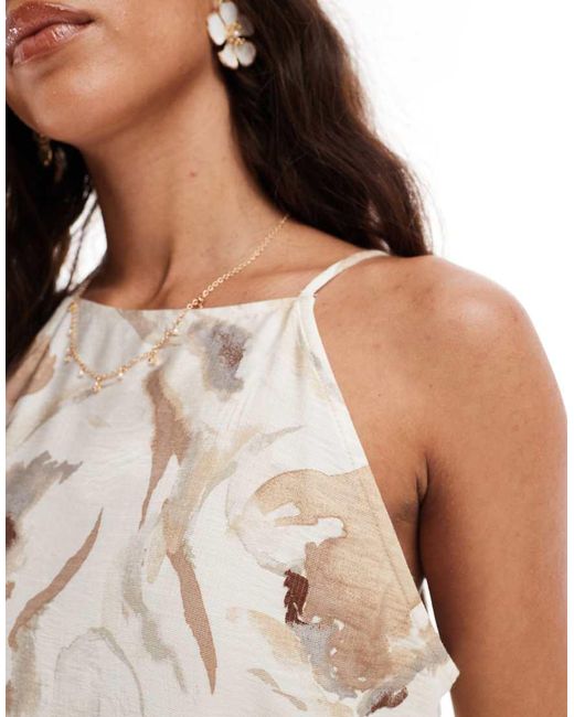 Vestido Corto Beis De Tirantes Con Estampado Marmolado Y Cuello Subido De Vero Moda de color White