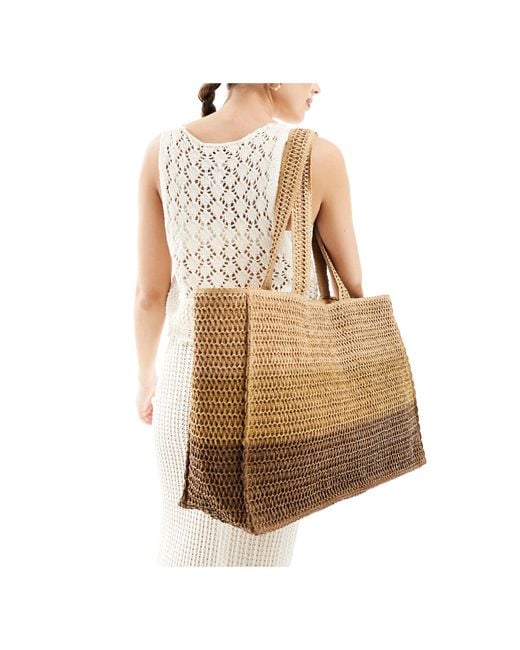 South Beach Natural Ombre Woven Large Shoulder Tote Bag