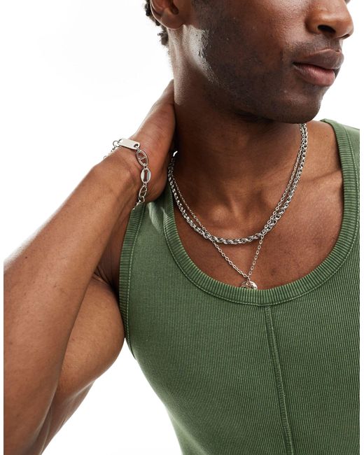 Reclaimed (vintage) Green Ribbed Singlet With Seaming Detail for men