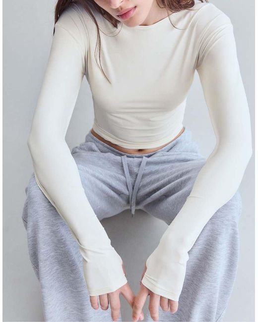 Stradivarius Blue Long Sleeve Ruched Top