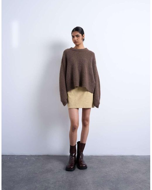 TOPSHOP Brown Real Suede Pelmet Mini Skirt