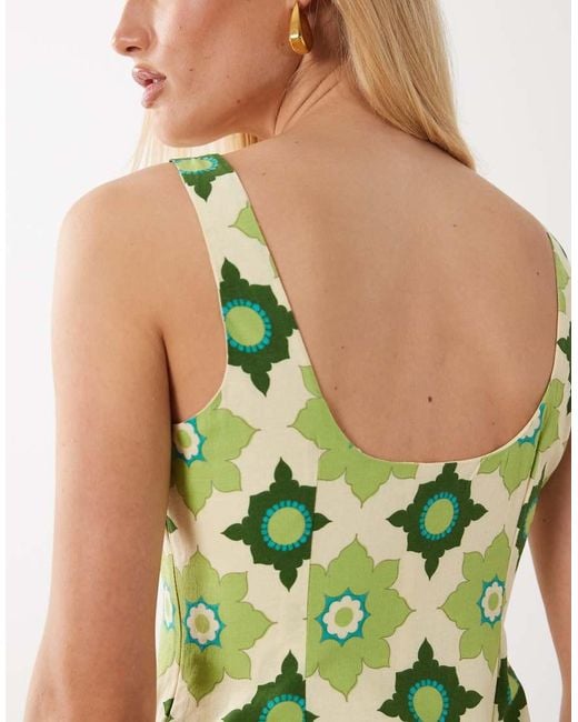 Nobody's Child Green Connie Linen Blend Square Neck Sleeveless Mini Dress