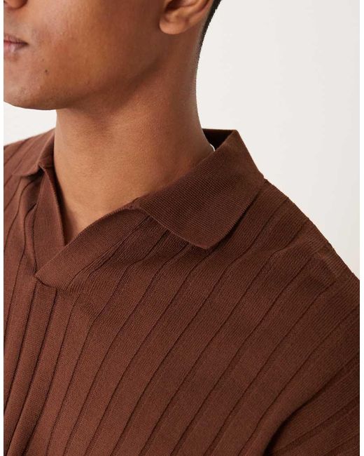 Polo A Maniche Lunghe Comoda Squadrata di ASOS in Brown da Uomo