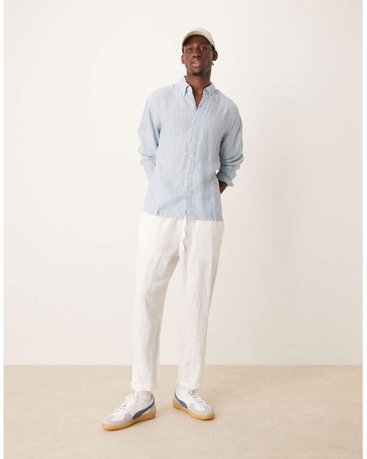 Abercrombie & Fitch – langärmliges, gestreiftes leinenhemd in Blue für Herren