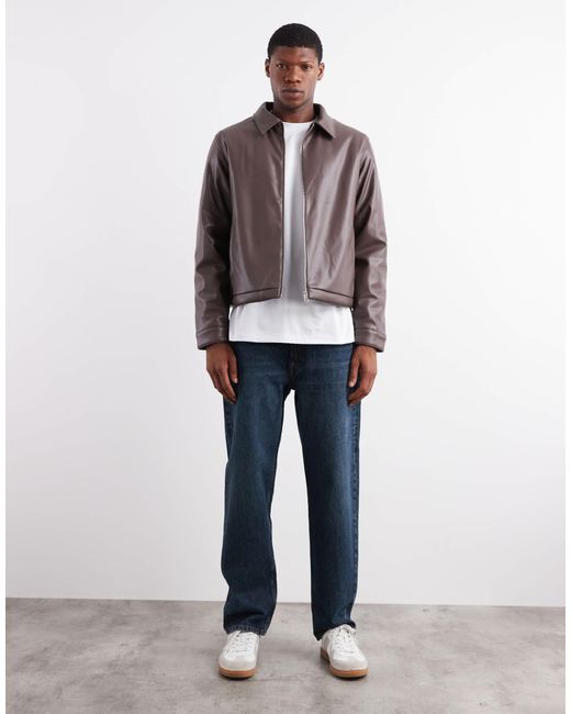 ASOS – harrington-jacke aus kunstleder in Brown für Herren