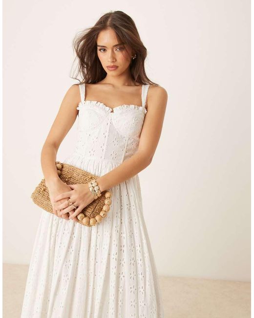 LACE & BEADS Natural Broderie Cotton Corset Midaxi Dress
