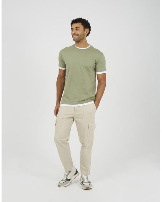Brave Soul Green Cotton Contrast Trim T-Shirt for men