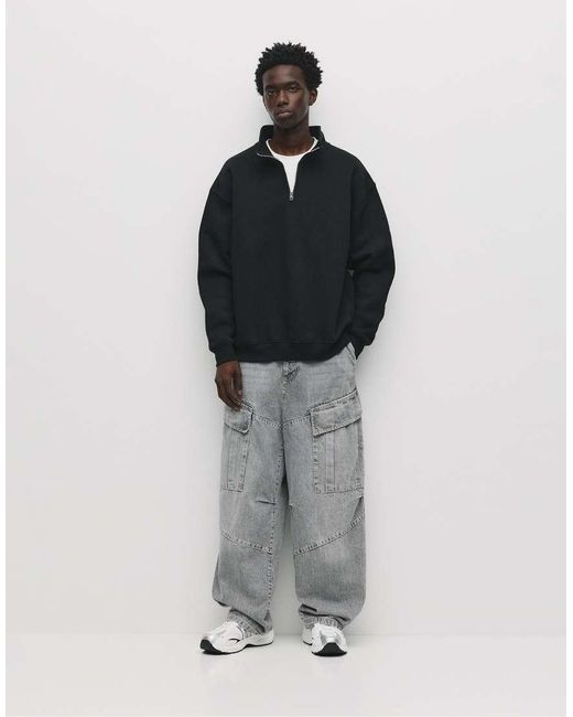 Pull&Bear Blue Basic Quarter-zip Sweatshirt for men