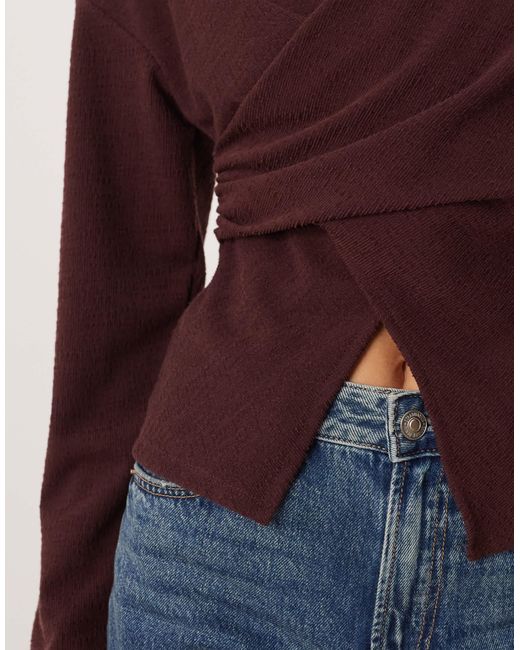 ASOS Red Textu Wrap Detail Long Sleeve