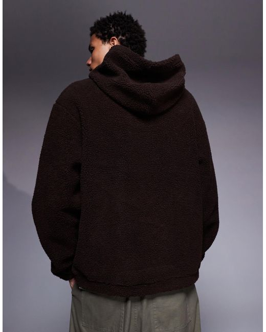 Sweat à capuche ultra-oversize à col cheminée zippé en imitation peau ASOS pour homme en coloris Gray