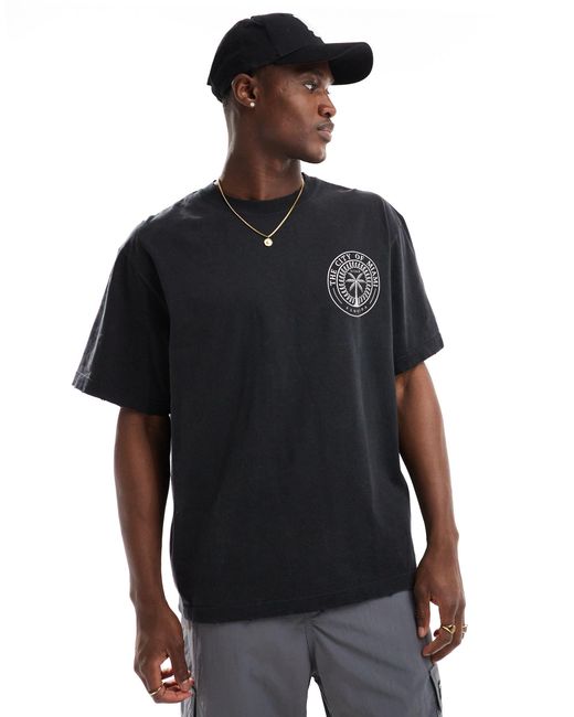 Pull&Bear Black Miami Printed T-shirt for men