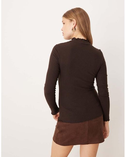Jdy Brown Lettuce Edge Long Sleeve Top