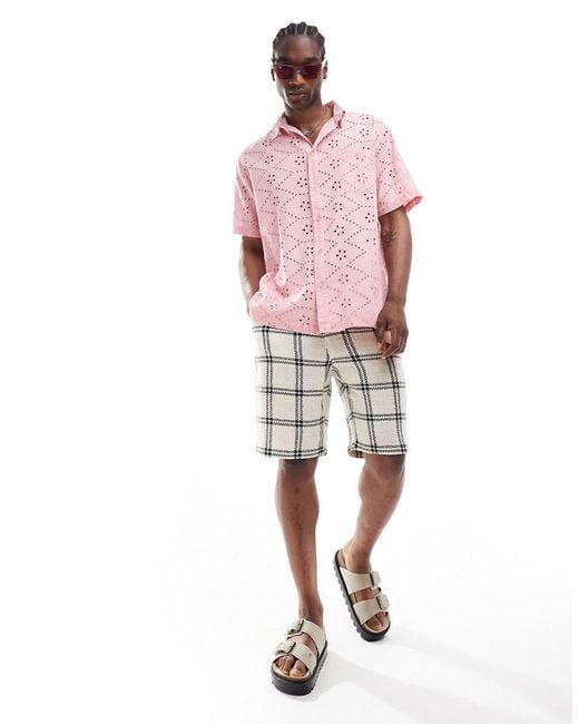 Camicia A Maniche Corte da Uomo di Reclaimed vintage in Rosa Lyst