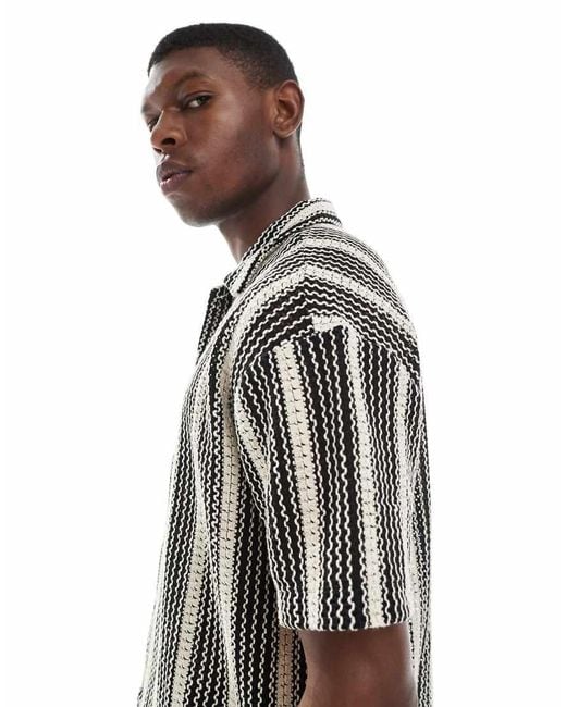 Camisa Negra A Rayas De Croché De Jack & Jones de hombre de color Gray