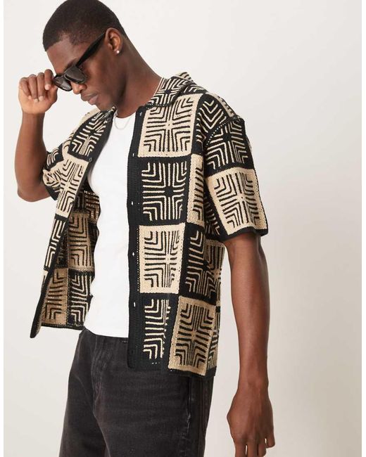 Abercrombie & Fitch Multicolor Crochet Knitted Contrast Tile Shirt for men