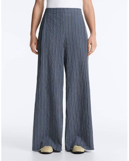 Oysho White Wide Leg Stripe Print Cotton Blend Trousers