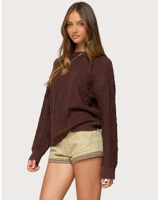 Edikted Brown Jessy Cable Knit Oversized Sweater