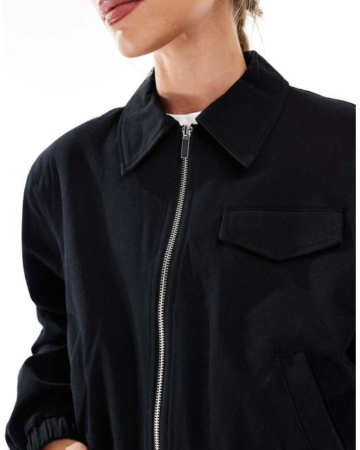 ASOS Black Tailored Top Collar Bomber Jacket With Pocket Detail