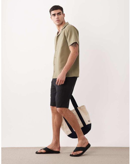 Threadbare Natural Linen Mix Knee Length Shorts for men