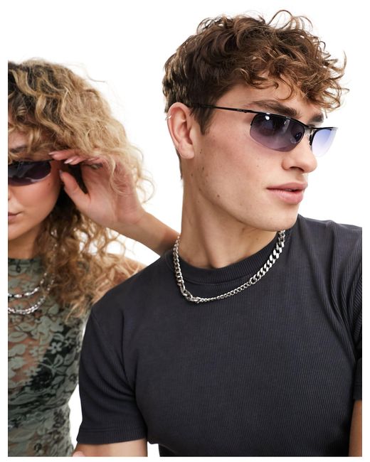 Reclaimed (vintage) Black – unisex – visor-sonnenbrille mit farbverlauf im stil der nullerjahre
