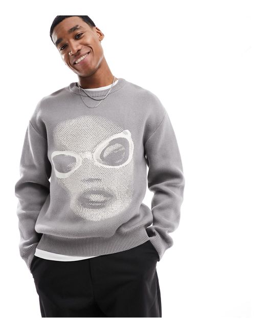 Weekday Gray Fabian Jumper With Face Graphic for men