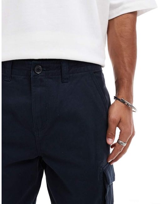 Threadbare Blue Cotton Twill Longline Cargo Shorts for men