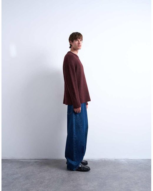 Topman Purple Loose Knit Crew Jumper for men