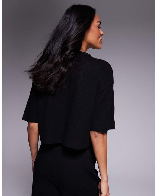 ASOS Black Weekend Collective Co-Ord Short Sleeve Waffle Cardigan With Nylon Trim