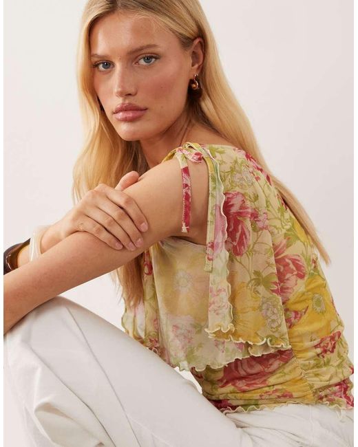 Miss Selfridge Yellow Wrap Top With Slit