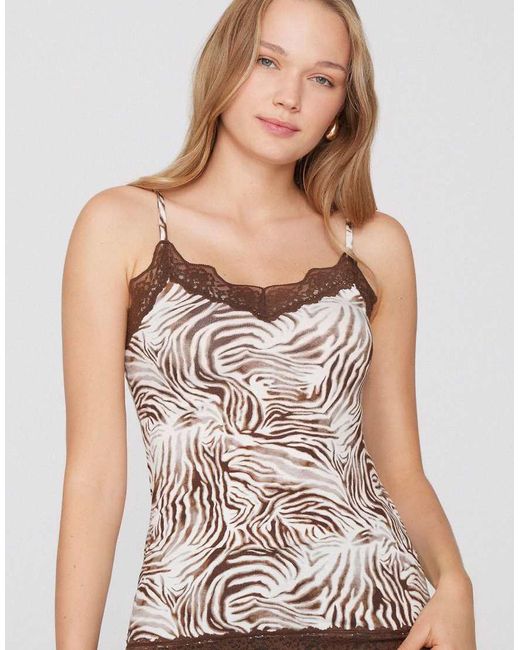 Tezenis Brown V-Neck Camisole With Lace Insert
