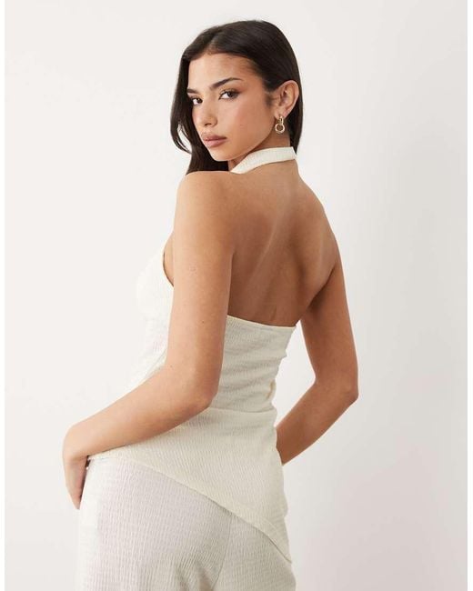 Gina Tricot White Co-ord Textured Halterneck Asymmetric Top