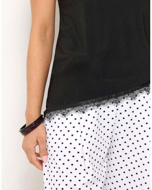 PixieGirl Black Petite Lace Trim Asymmetric Vest Top