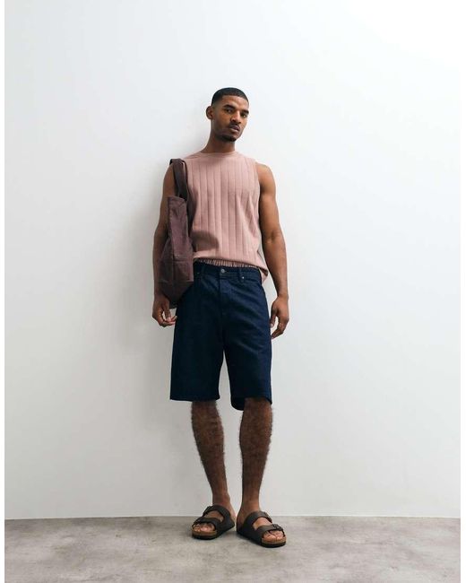 ASOS Blue Oversized Wide Rib Tank for men